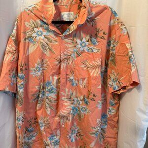 American Eagle Tropical Hawaiian Shirt Mens Large Orange Floral Button Up